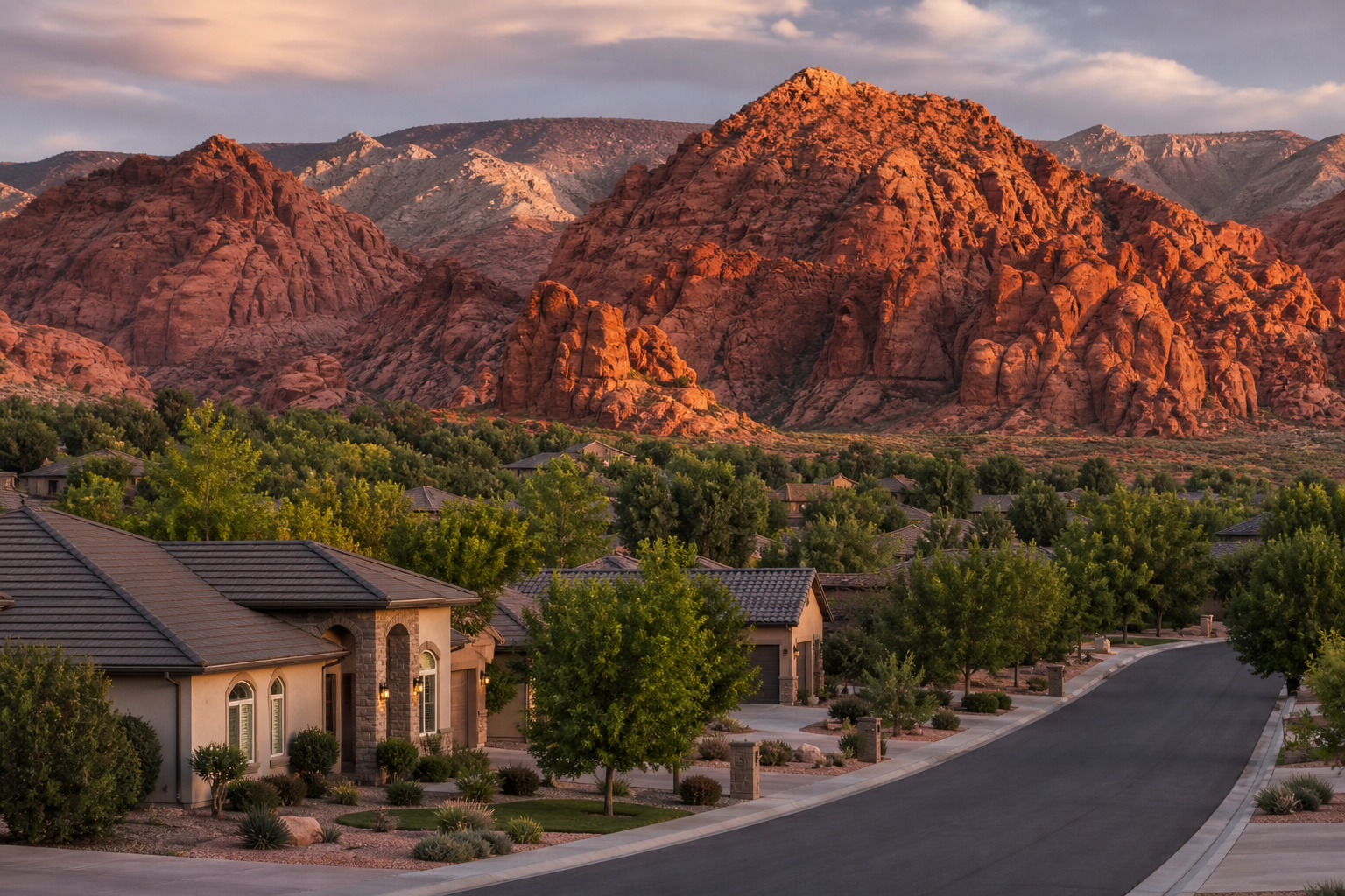 Santa Clara, Utah residential area with mountain backdrop — real estate
