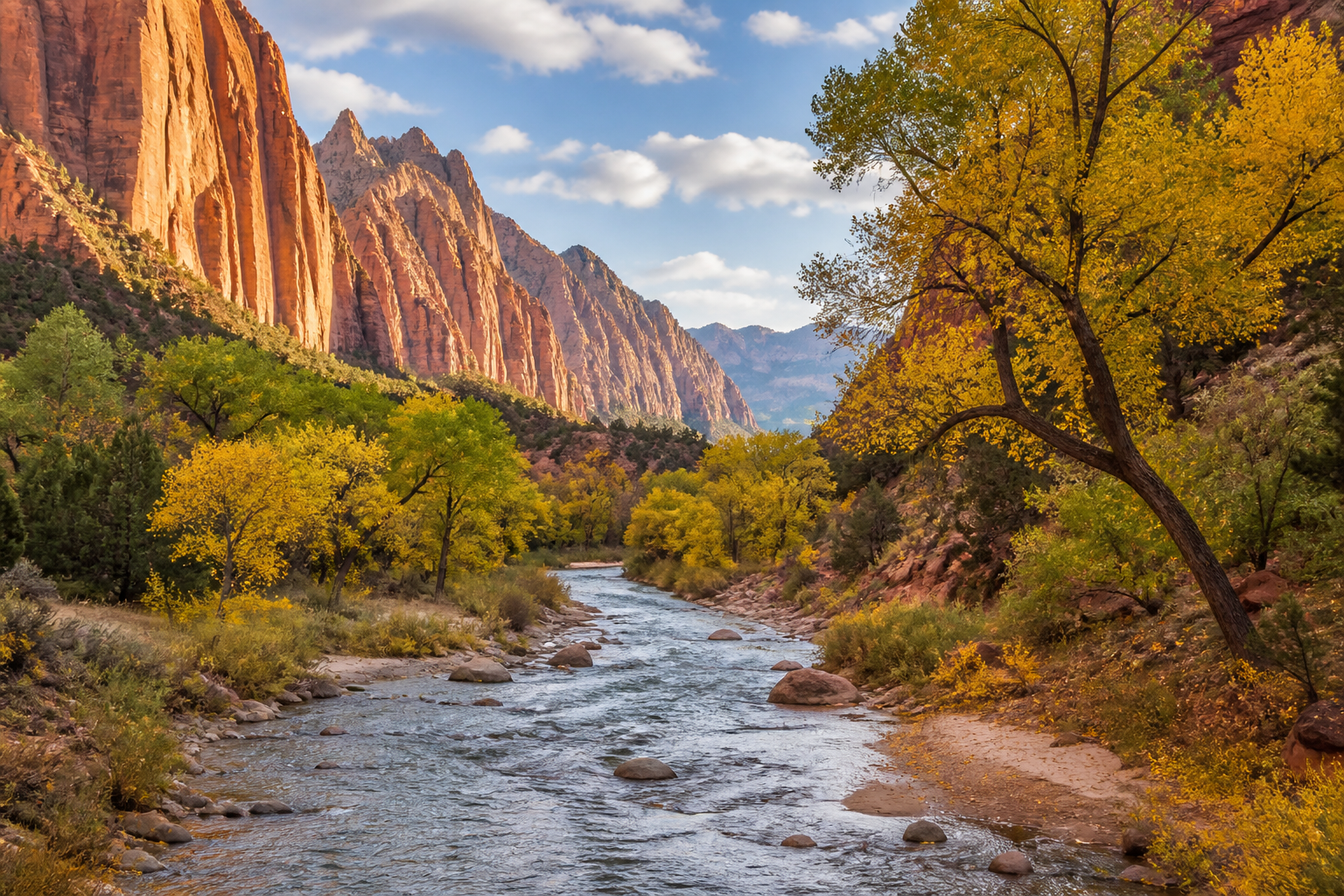 Virgin River and canyon views near Zion National Park real estate